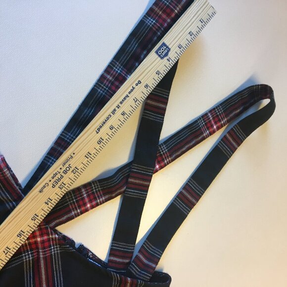 Hot Topic Suspender Skirt Small Red Black Plaid Removable Suspenders Twee Punk - Picture 7 of 9